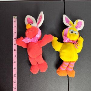 Lot of 2 Vintage Sesame Street 10" Bean Bag Plush Dolls Elmo, Big Bird TYCO 1998